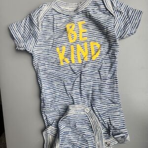 Gerber Blue and White Striped Onesie with Yellow Print